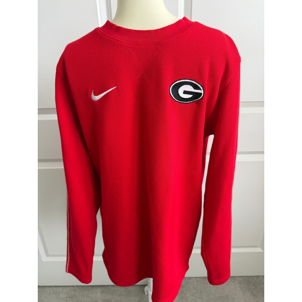 Nike Georgia Bulldogs Mens Medium Red Thermal Waffle Knit Long Sleeve Shirt